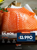 Porción Salmón Premium con piel 200-300 grs. 1kg